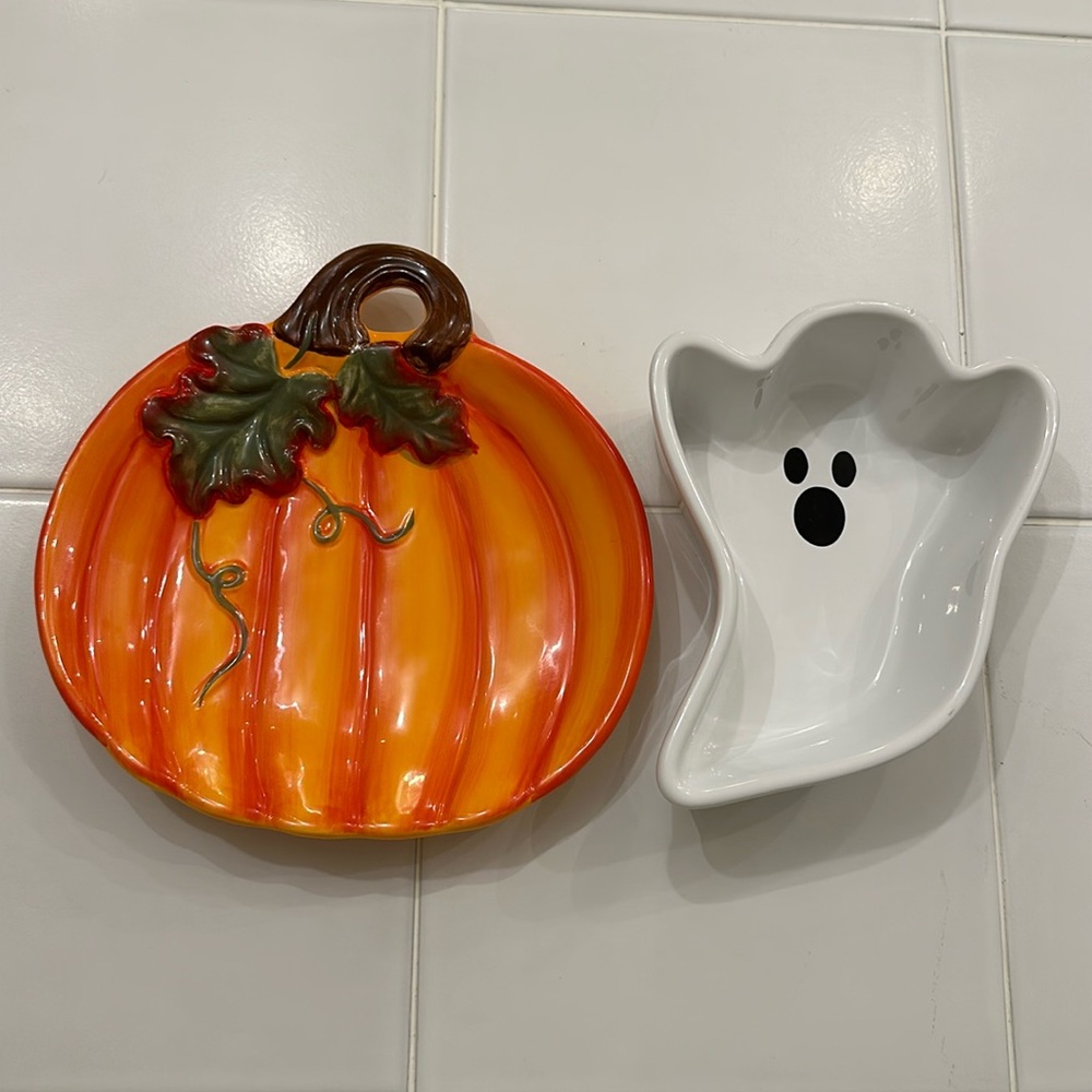 Halloween Ghost and Pumpkin Dishes